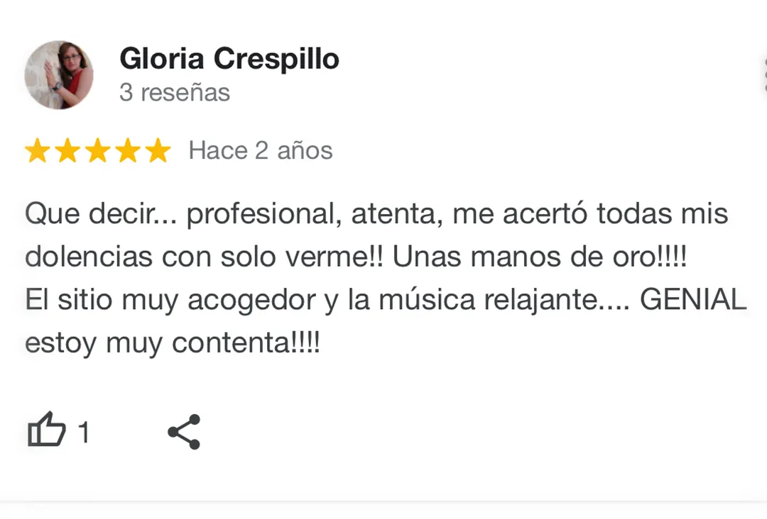 Valoración positiva sobre el tratamiento osteopático